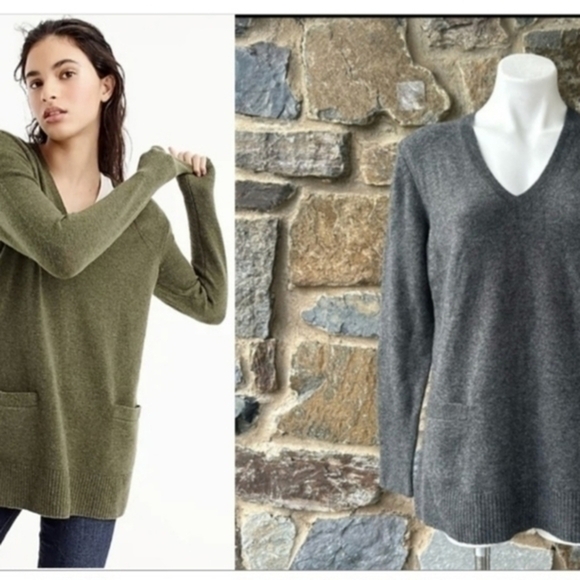 NWT J Crew V-neck front-pocket sweater in Supersoft yarn in Gray Size Medium - Picture 1 of 11